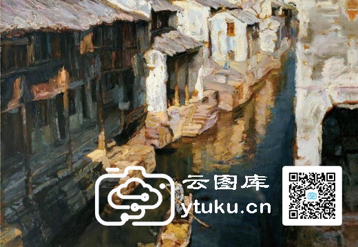 中国江南水乡油画-0068