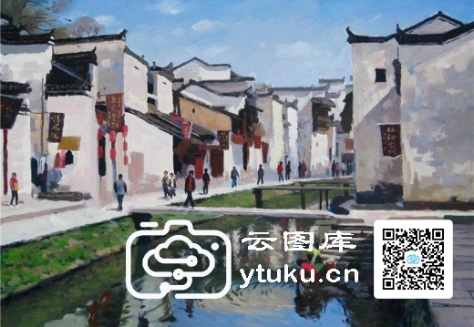 中国江南水乡油画-0067