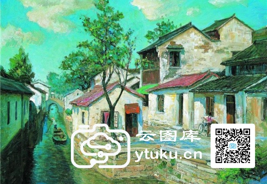 中国江南水乡油画-0072