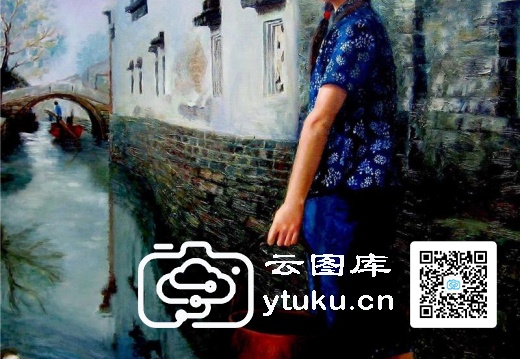 中国江南水乡油画-0071