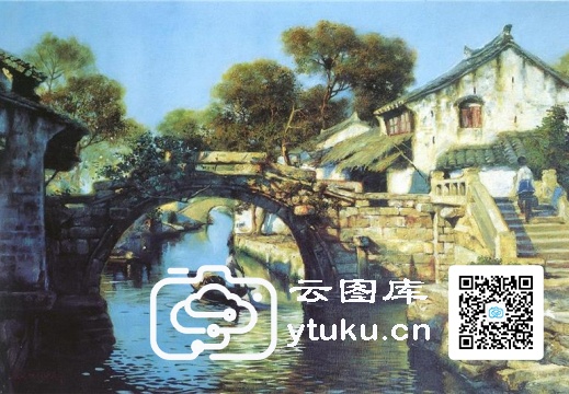 中国江南水乡油画-0074
