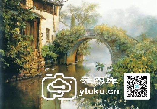 中国江南水乡油画-0078
