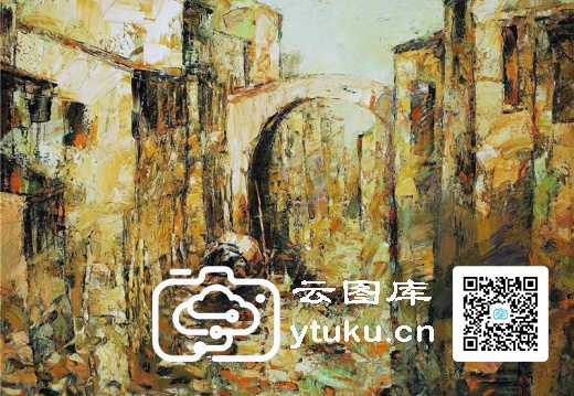 中国江南水乡油画-0076