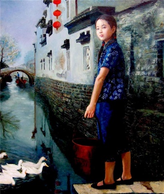 中国江南水乡油画-0071