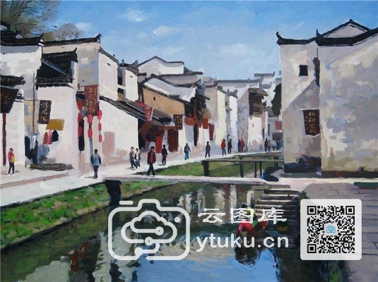 中国江南水乡油画-0067
