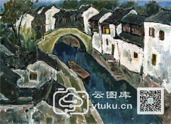 中国江南水乡油画-0044