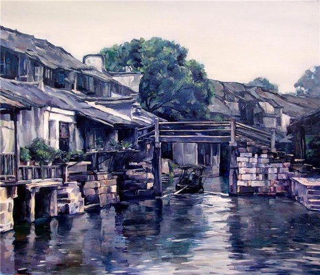 中国江南水乡油画-0046
