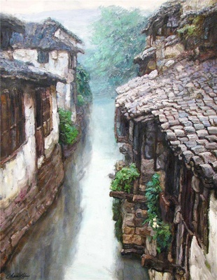 中国江南水乡油画-0047