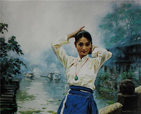 中国江南水乡油画-0038
