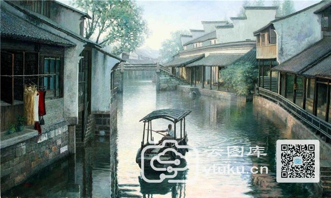中国江南水乡油画-0035