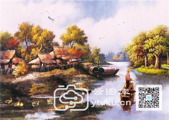 中国江南水乡油画-0034