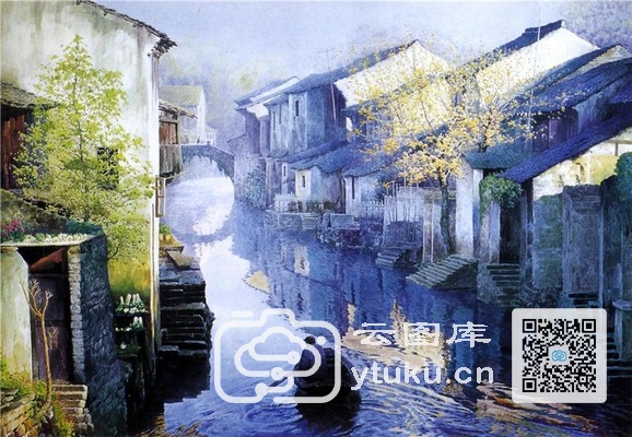 中国江南水乡油画-0027