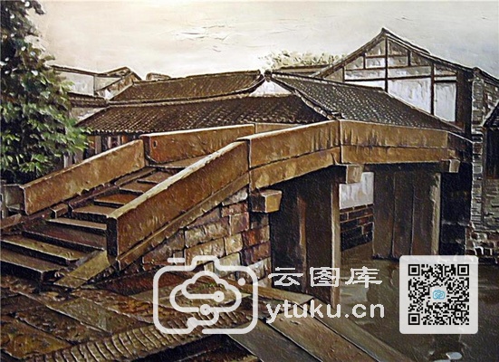 中国江南水乡油画-0019