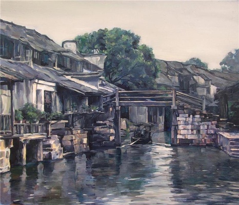 中国江南水乡油画-0013