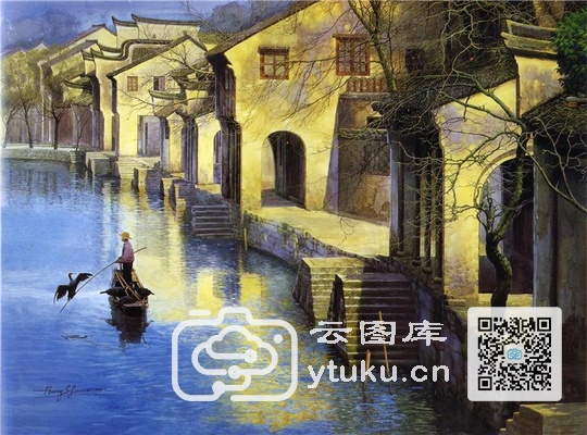 中国江南水乡油画-0015