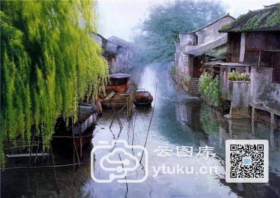 中国江南水乡油画-0016