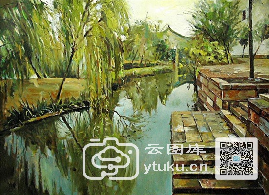 中国江南水乡油画-0017