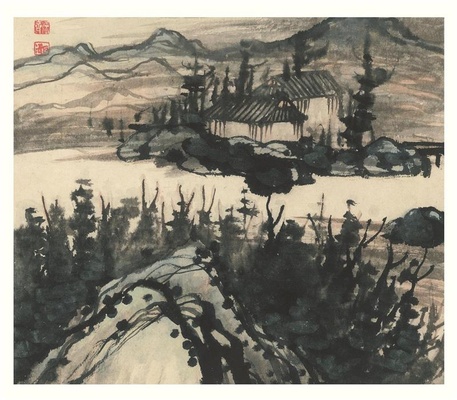 设色山水册(纸本)-2