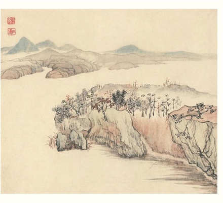 设色山水册(纸本)-4
