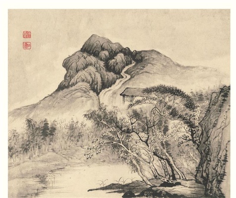 设色山水册(纸本)-6